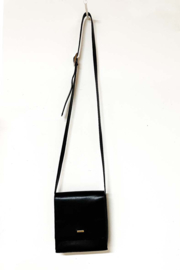 Zwart lederen schoudertas van H.J. de Rooy. Vintage crossbody handtas