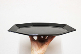 Zwart glazen vintage schaal- Arcoroc -France Octime. Retro bord