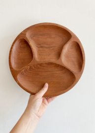Teakhouten vintage fonduebord. Retro bord/ schaal met vakjes