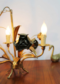 Hollywood Regency lamp met rozen, Hans Kögl? Gouden vintage kroonluchter