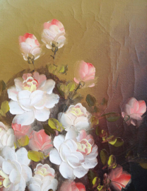 Originele bloemstilleven in houten lijst. Olieverf schilderij op doek