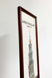 Vintage borduurwerk, Westertoren - Amsterdam. Geborduurd 'schilderij', kerktoren