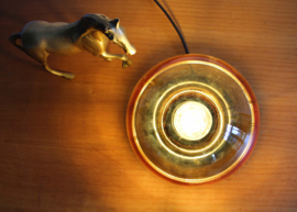 Bruin/geel glazen vintage plafondlamp. Retro lampje / plafonniere