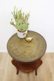 Art Deco rooktafel met koperen/ messing  blad. Houten vintage tafeltje - Amsterdamse school stijl