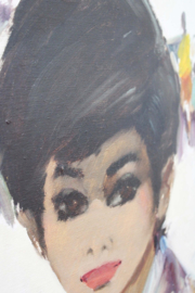 Origineel portret van een vrouw in vintage lijst. Authentiek schilderij,  Willem Jilts Pol?