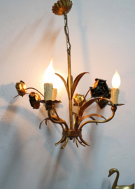Hollywood Regency lamp met rozen, Hans Kögl? Gouden vintage kroonluchter