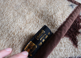 Grote bruin/beige vintage deken van dralon. Tweepersoons vegan sprei/ retro plaid