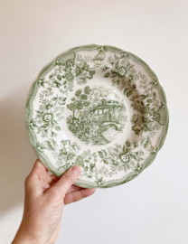 Set van 6 stenen borden. Groen/witte vintage bordjes - Ironstone tableware