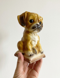 Koddige vintage puppy spaarpot. Retro beeldje van hond