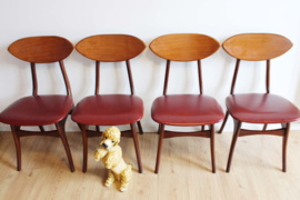 4 houten vintage eetkamerstoelen, Louis van Teeffelen for Wébé? Retro design stoelen.