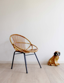 Vintage rotan fauteuil, Rohe Noorwolde. Rieten retro stoeltje
