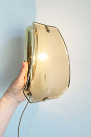 Hollywood Regency lampje,  glas/messing? Gouden vintage wandlamp