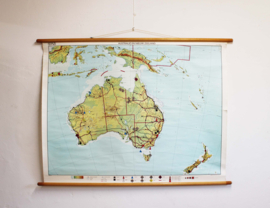 Vintage aardrijkskunde schoolplaat - Australië / Nieuw Zeeland. Retro landkaart / wandkaart
