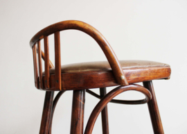 Houten vintage barkruk - Ligna / Thonet. Retro kruk met rugleuning