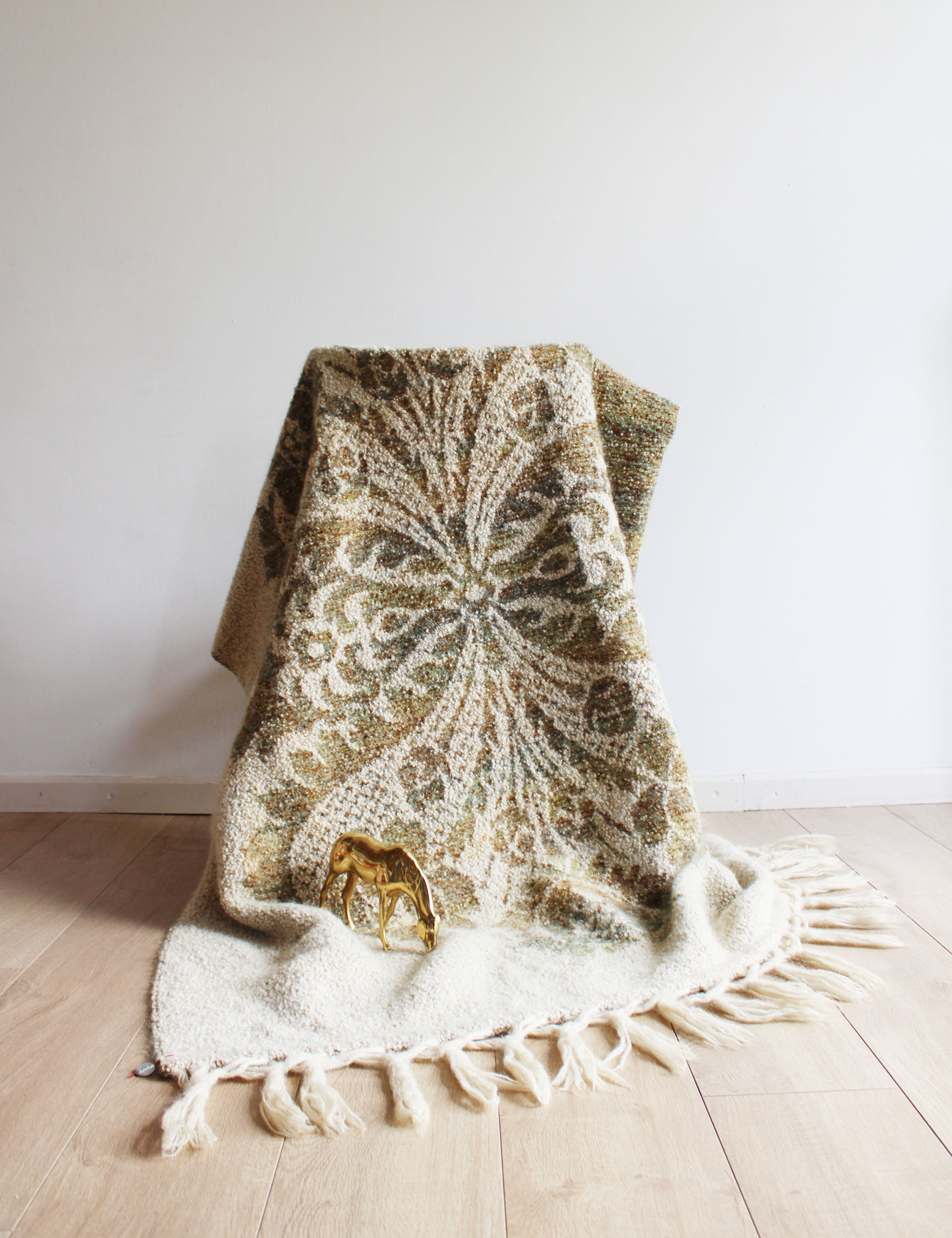 Vintage deken / plaid van kunstweverij de Ram.  Wollen retro tafelkleed1
