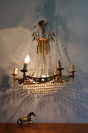Schitterende vintage kroonluchter met pegels. Hollywood Regency hanglamp