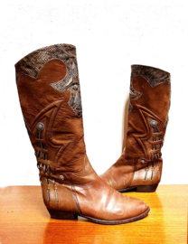 Bruin leren Cowboy Boots - maat 39,5. Lederen dames laarzen met hak