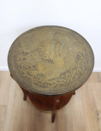 Art Deco rooktafel met koperen/ messing  blad. Houten vintage tafeltje - Amsterdamse school stijl