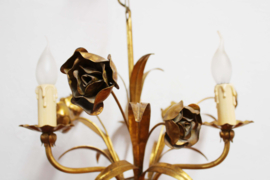 Hollywood Regency lamp met rozen, Hans Kögl? Gouden vintage kroonluchter