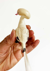 Glazen vintage kerstversiering - zwaan/ooievaar. Antieke vogel op knijpertje