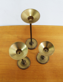 Set van 3 messing kandelaars .Goudkleurige vintage kaarsenhouders
