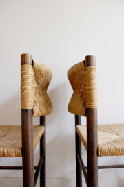 Set houten vintage stoelen met biezen zitting. Charlotte Perriand stijl - Eichholtz?