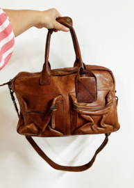 Originele leren Cowboysbag. Bruin lederen tas / schooltas / duffelbag