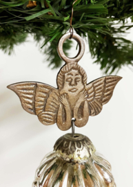 Set glazen vintage kerstballen - druiventros met engeltjes. Retro zilveren kerstversiering