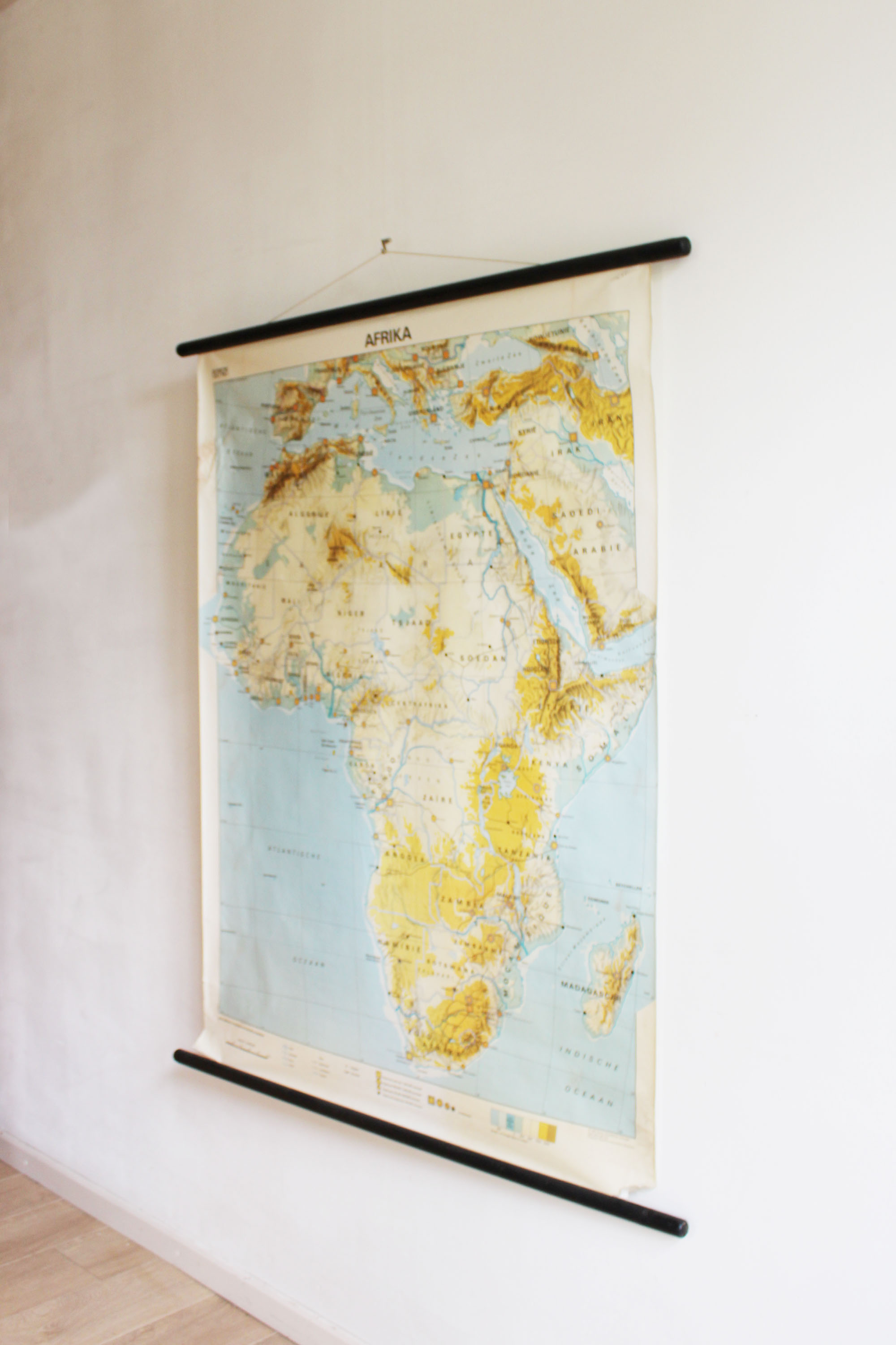 Vintage aardrijkskunde schoolplaat - Afrika Retro landkaart / wandkaart