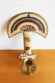 Messing wandkandelaar met regenboog en gansjes. Vintage kandelaar - brass
