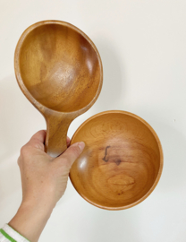 Set houten vintage schaaltjes. Boho retro snackschaal, 2 stuks