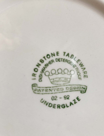 Set van 6 stenen borden. Groen/witte vintage bordjes - Ironstone tableware