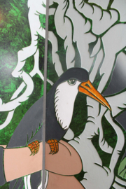 Groot kamerscherm in Art Deco stijl. Houten vintage roomdivider