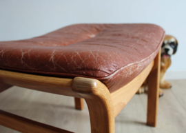 Vintage Ottoman met lederen kussen,  G-Möbel. Scandinavisch design voetenbank