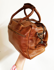 Originele leren Cowboysbag. Bruin lederen tas / schooltas / duffelbag