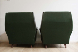 Set groene vintage fauteuils. Retro Mid Century design stoelen.