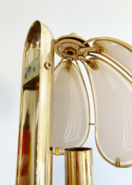 Hollywood Regency stijl lampje, glas/messing? Gouden vintage wandlampje.