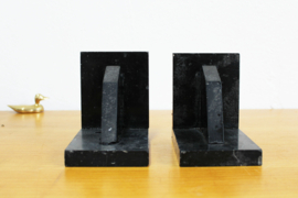 Set Art Deco boekensteunen. Zwart marmeren vintage bookends