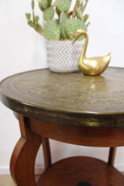 Art Deco rooktafel met koperen/ messing  blad. Houten vintage tafeltje - Amsterdamse school stijl