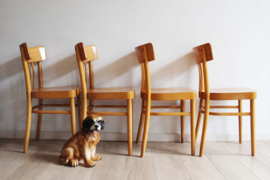 4 houten cafe stoelen - KOK. Set retro keukenstoelen