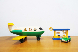 Vintage Fisher-Price vliegtuig met 4 poppetjes. Retro speelgoed #182
