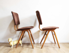 Set houten vintage stoelen. 2 Mid Century retro eetkamerstoelen