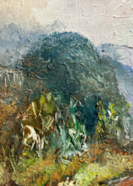 Origineel schilderij van een berglandschap. Impressionistisch tafereel / landschap