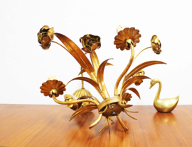 Hollywood Regency lamp met rozen, Hans Kögl? Gouden vintage kroonluchter