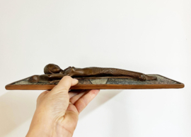 Vintage mozaïek paneel met goudkleurige zeemeermin. Retro wanddecoratie