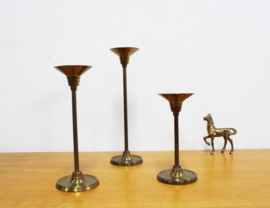 Set van 3 messing kandelaars .Goudkleurige vintage kaarsenhouders