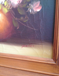Originele bloemstilleven in houten lijst. Olieverf schilderij op doek