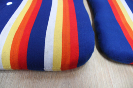 Set van 2 vintage tuinstoelkussens. Twee  blauw gestreepte retro kussens