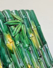 Twee vintage majolica bloempotten. Groene retro Bamboe potten