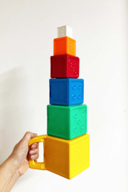 Vintage Fisher-Price stapelblokken. Retro speelgoed met cijfers en plaatjes - 2322 - compleet